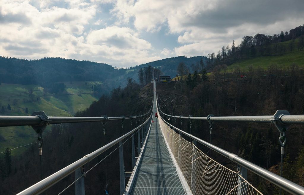 Weitwinkelaufnahme der BLACKFORESTLINE Hängebrücke in Todtnau